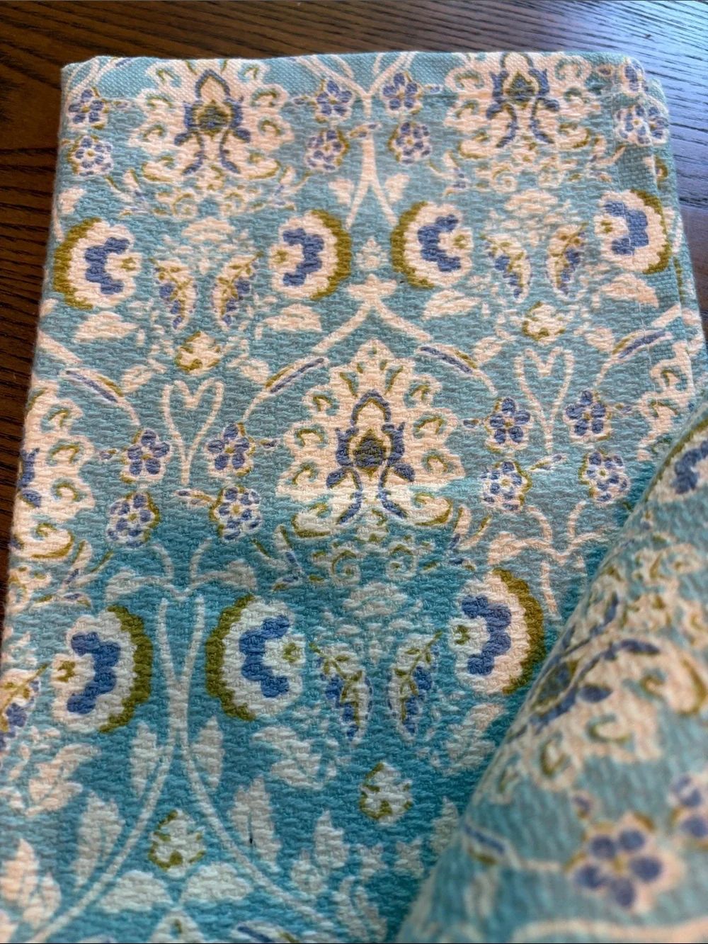 Patina Vie Set of 3 Kitchen Towels - 2 Blue & Cream Pattern, 1 Solid White